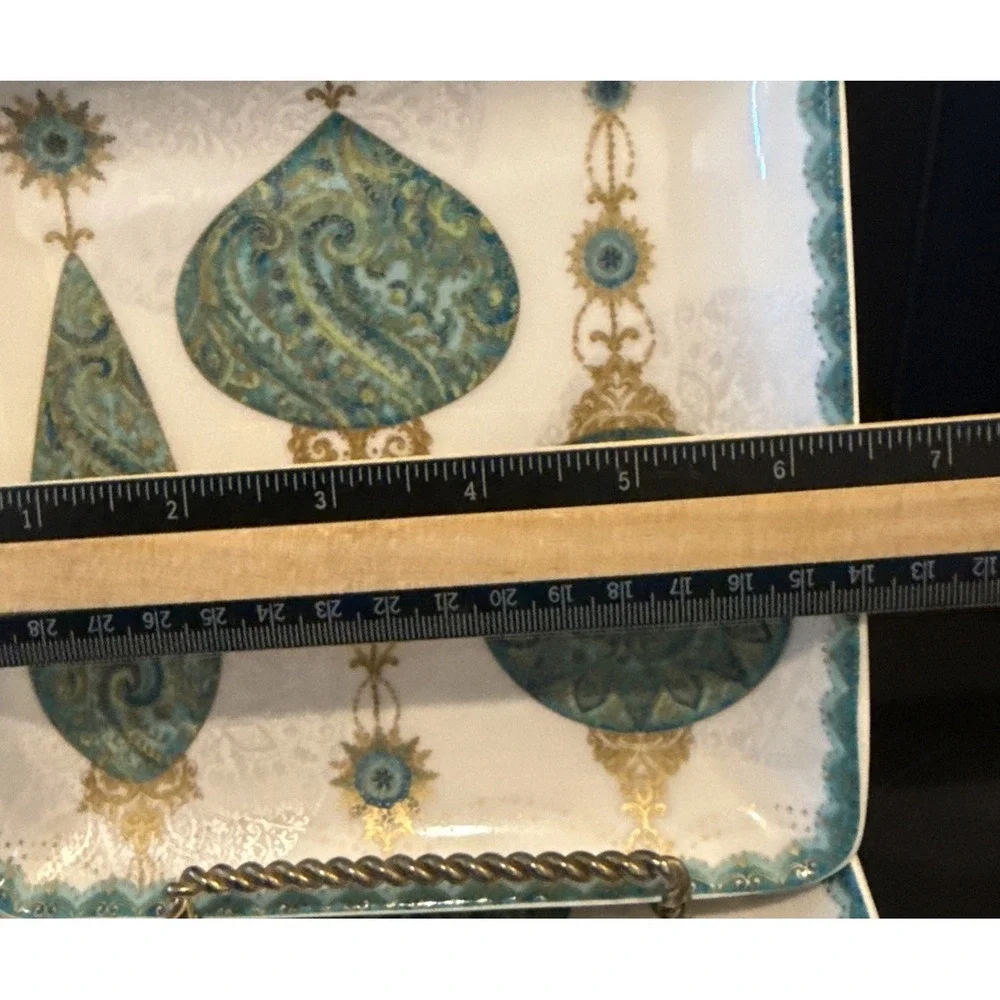 222 FIFTH Constantine Turquoise Ornament Set of 4‎ Square Dessert Plates 6.5